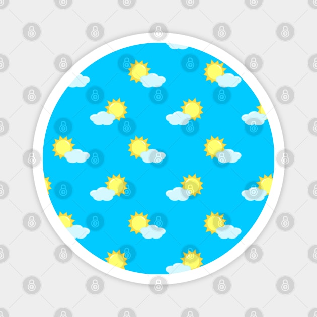 Sun and Clouds Pattern 2 in Blue Magnet by Kelly Gigi